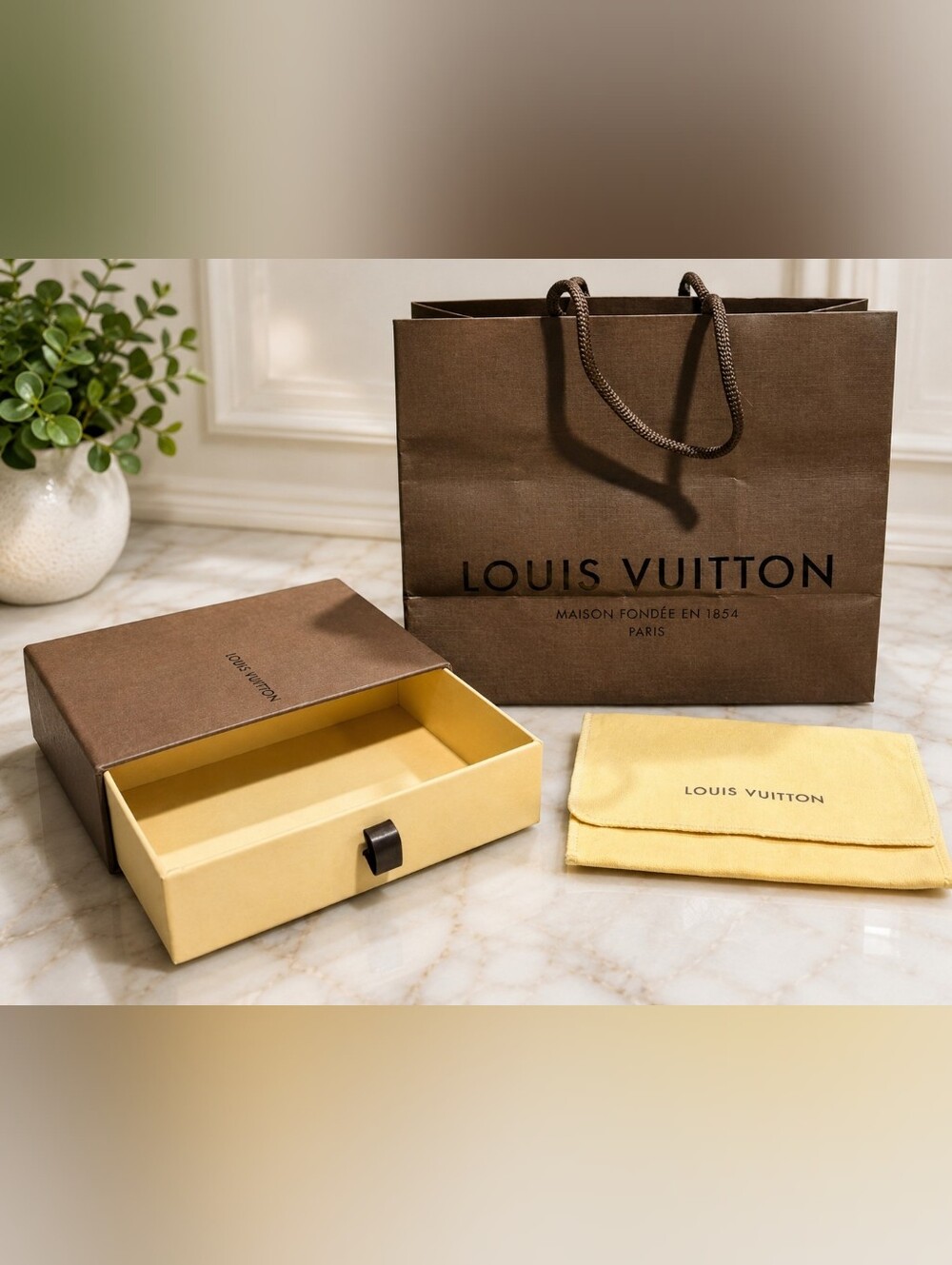Louis Vuitton 3pc SLG Packaging Set Drawer Box Dust Bag Shopping Bag